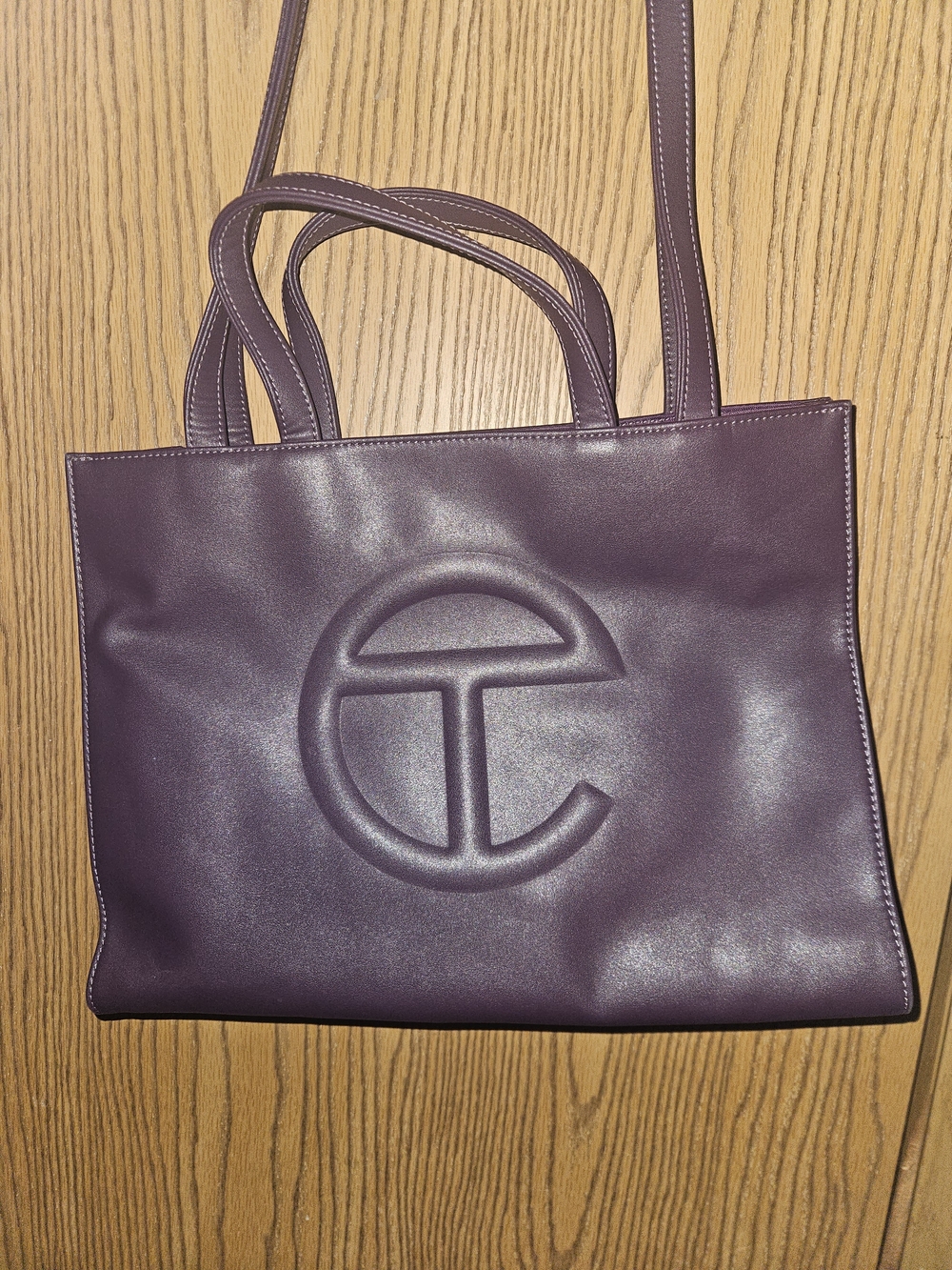 Telfar Eggplant Leather Embossed Logo Tote